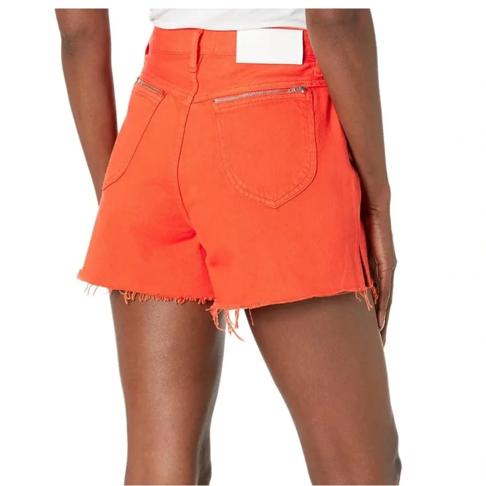 7 For All Mankind Koi Orange Red High Rise Cutoff Denim Shorts Size 25 NWT